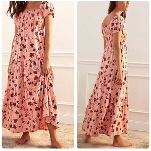 Daily Practice Anthro Smocked Tiered Maxi Floral Relaxed Lounge Boho Flowy Dress